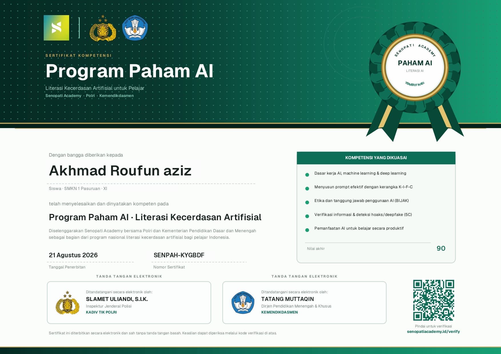 Understanding AI certificate